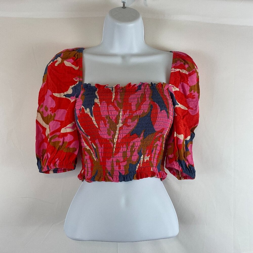 Mister Zimi Red Pink Floral Smocked Crop Top